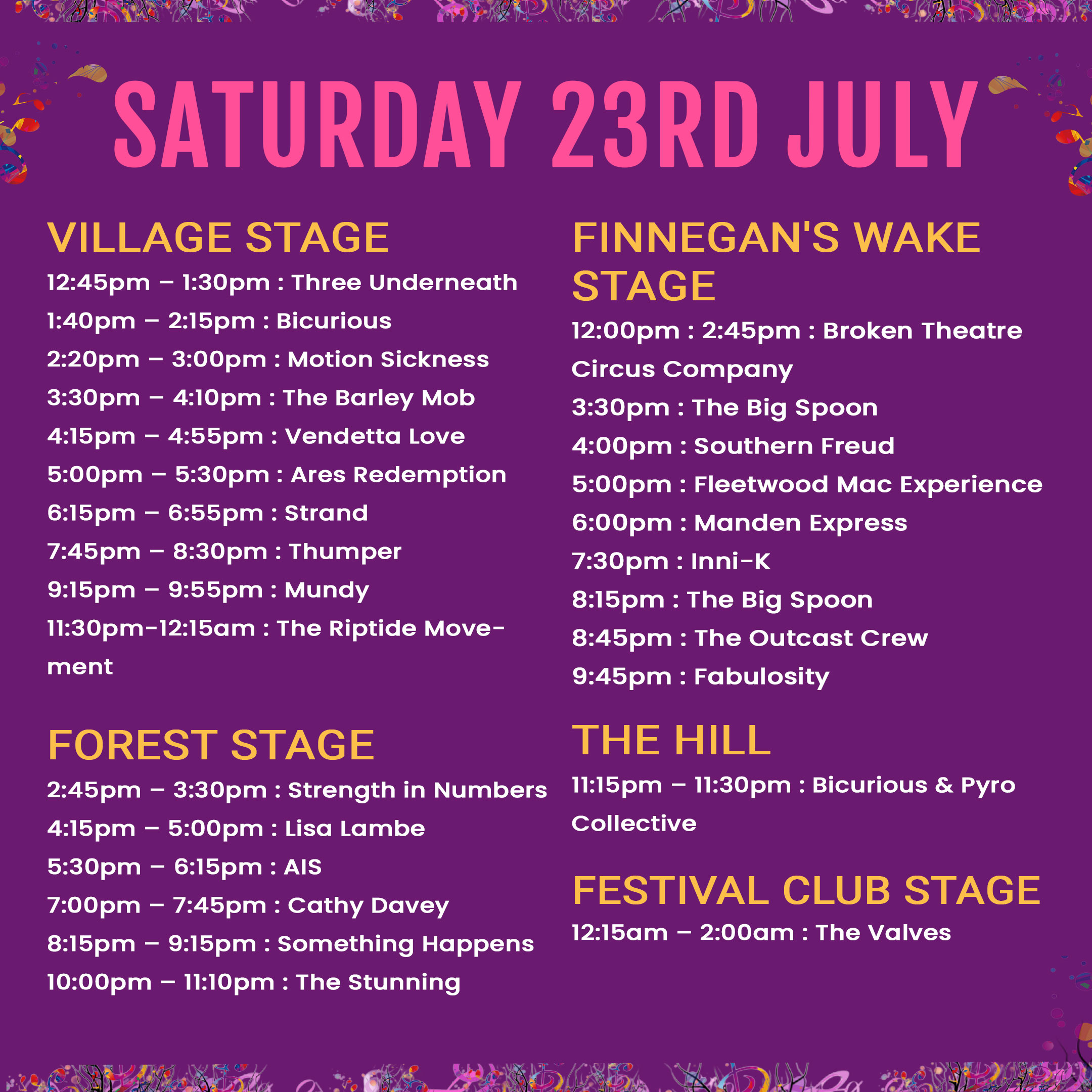 Saturday Stage Times Forest Fest