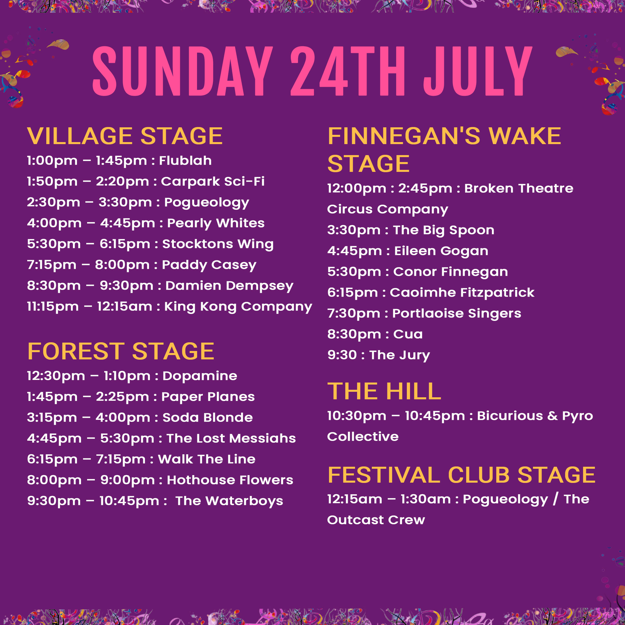 Sunday Stage Times Forest Fest